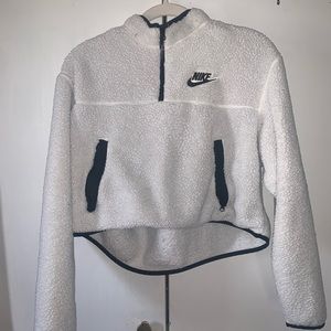 Nike White Sherpa Cropped Quarter Zip